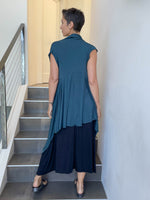 caraucci plant-based rayon jersey convertible teal blue wrap vest can be worn multiple ways #color_teal