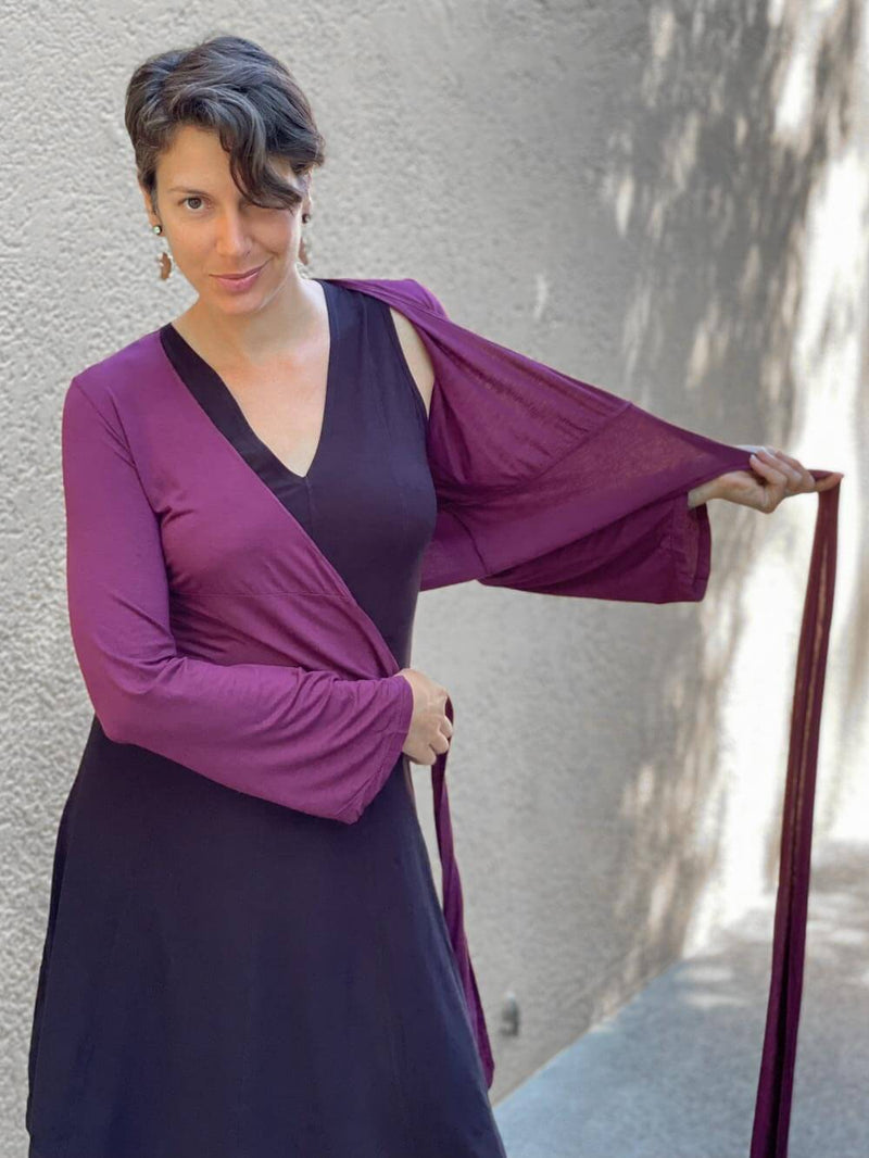 caraucci women's plant-based rayon jersey purple wrap shrug can also be worn as a top #color_jam