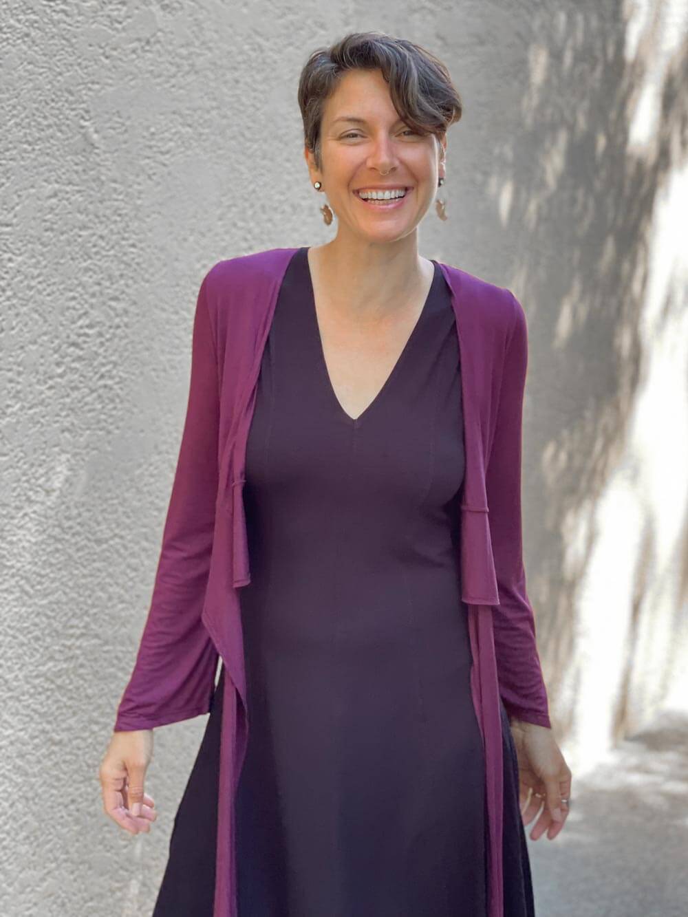 caraucci women's plant-based rayon jersey purple wrap shrug can also be worn as a top #color_jam