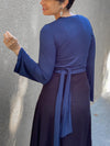 caraucci women's plant-based rayon jersey navy blue wrap shrug can also be worn as a top #color_navy