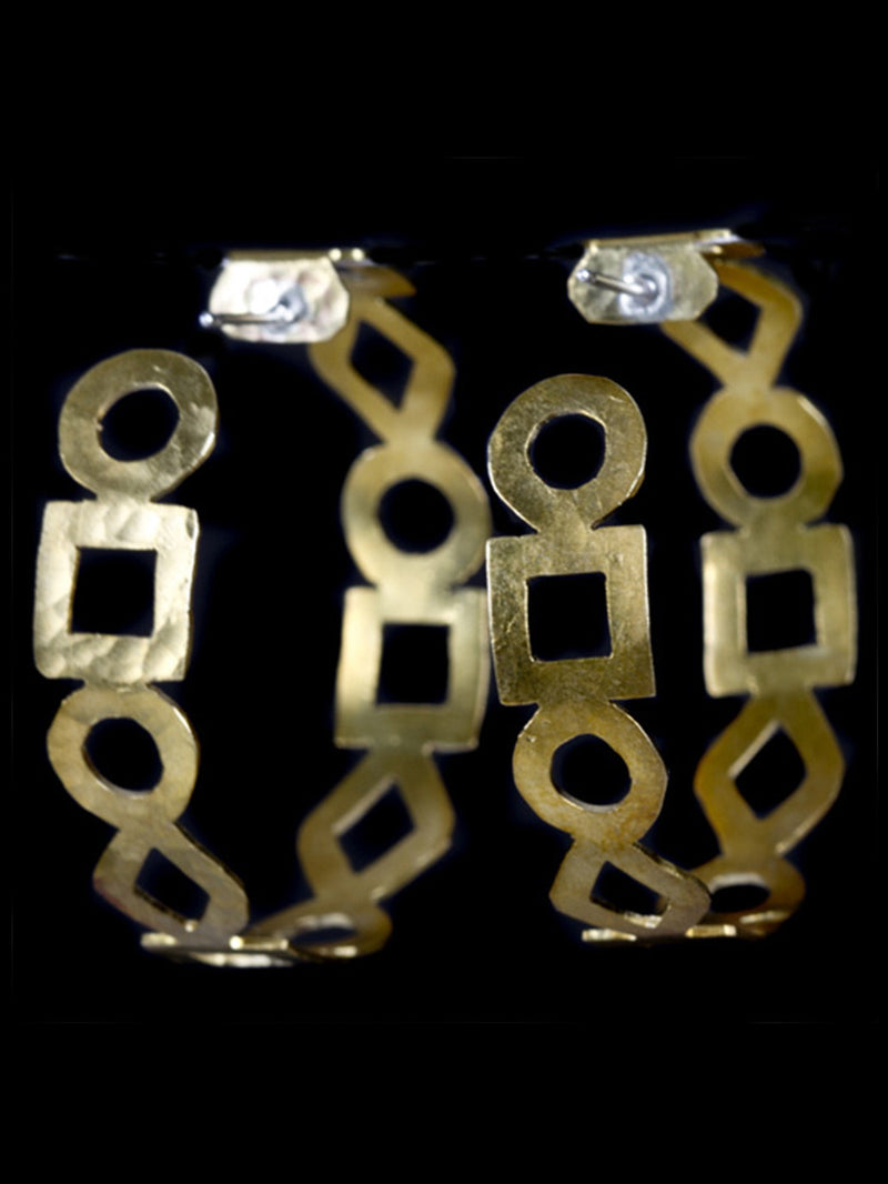 Square and Circle Cut Hoop Earrings in Brass