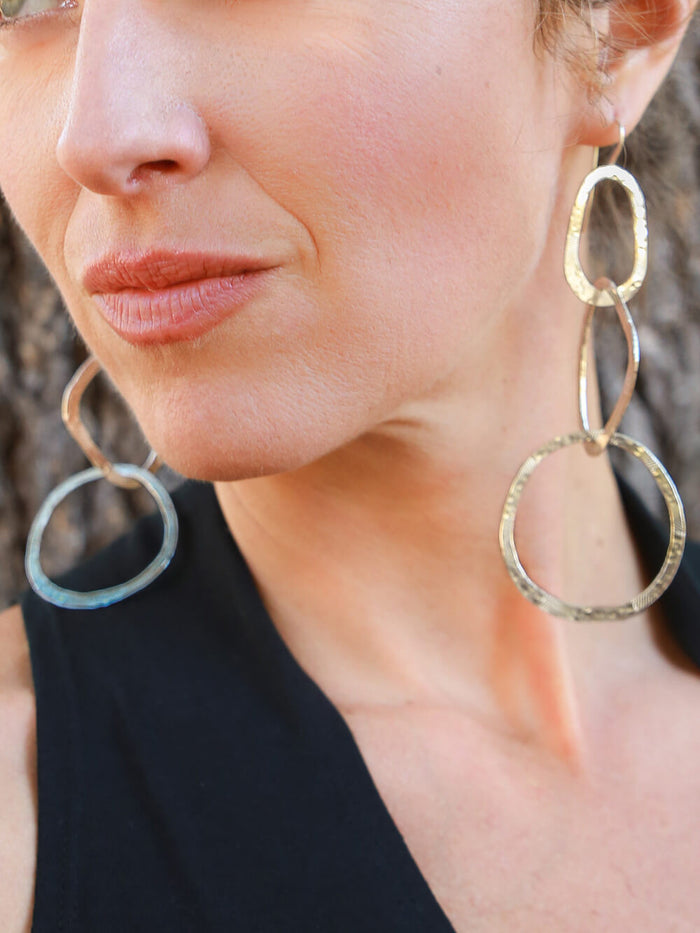 Glam Three Hoop Dangle Earrings in White Brass #material_whitebrass