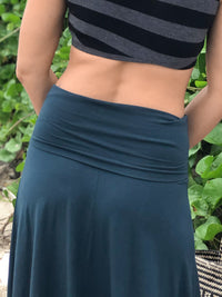 women's plant based rayon jersey stretchy teal blue midi skirt can also be worn as a dress #color_teal