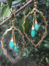 Gemstone Scallop Earring with Chrysoprase Dangles in Gold
