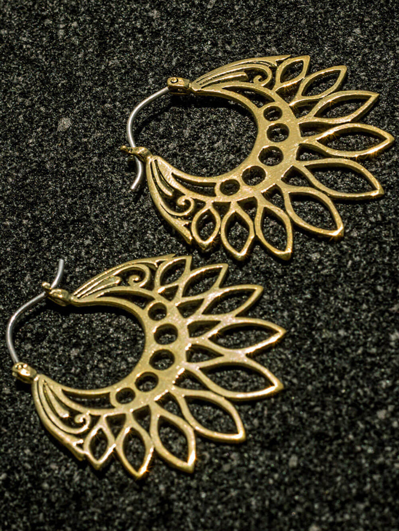 Sun Moon Closed Hoop Earrings in Brass